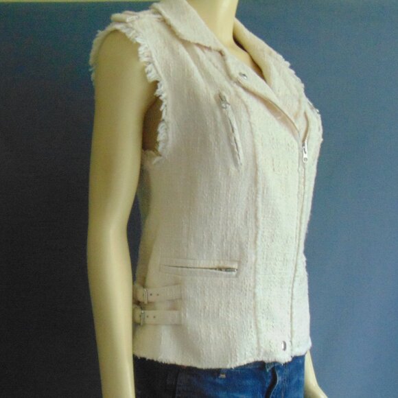 Rebecca Taylor Off White Textured Frayed Tweed Biker Moto Vest Sm - Picture 4 of 16
